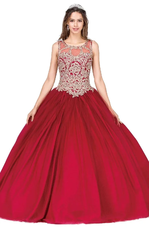 Classic Women's Fashion Dancing Queen - 1101 Gold Embroidered Illusion Neck Formal Ball Gown