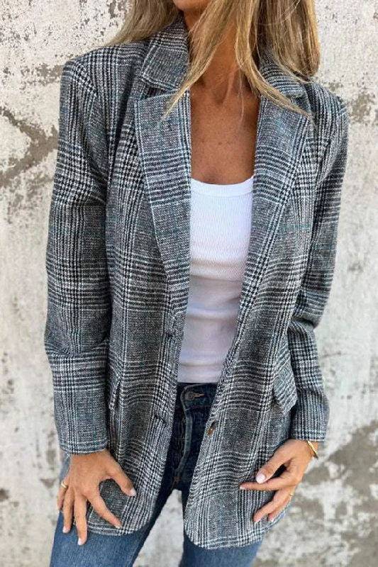 Comfort Meets Fashion Stylish Retro Houndstooth Lapel Casual Blazer