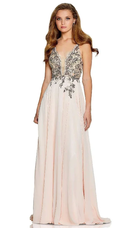 Budget-Friendly Fashion Amarra - 20220 Plunging Neck Embroidered Tulle A-Line Gown