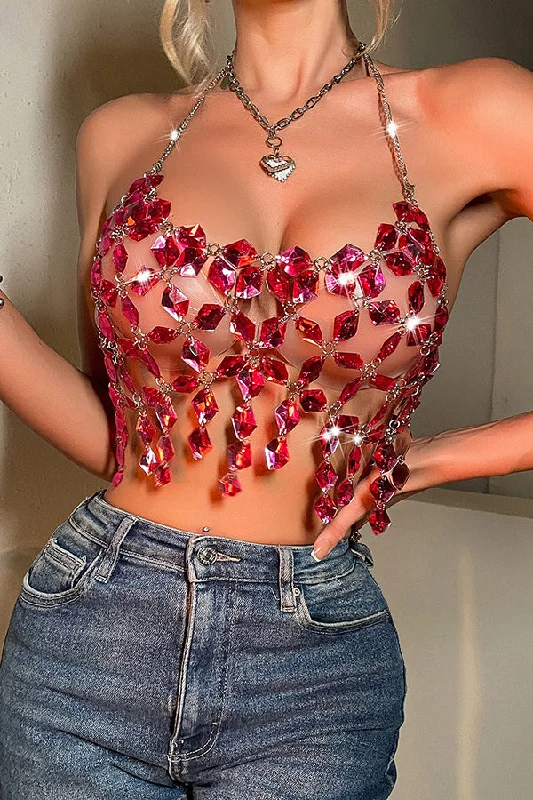 Vibrant Femme Fashion Sexy Halterneck Backless Gem Vest