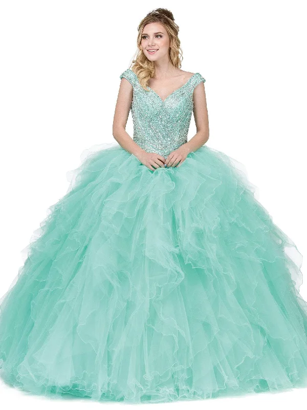 Casual Chic Dancing Queen - 1273 Crystal Adorned Cap Sleeve Quinceanera Ballgown