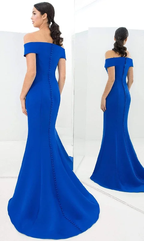 Chic Style Alexander by Daymor - 1373 Off-Shoulder Front Cutout Mermaid Gown