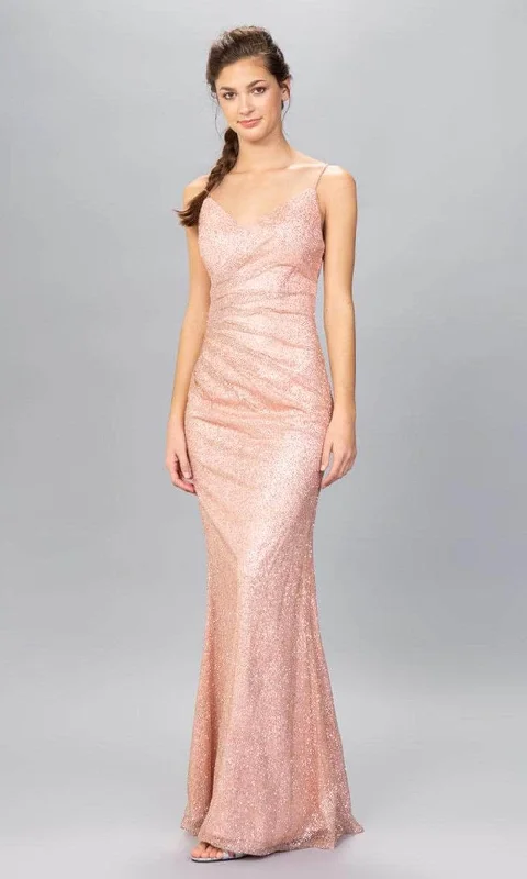 Trendy Styles Eureka Fashion - Spaghetti Strap Glitter Evening Gown 9801 - 1 pc Rose Gold In Size 3XL Available