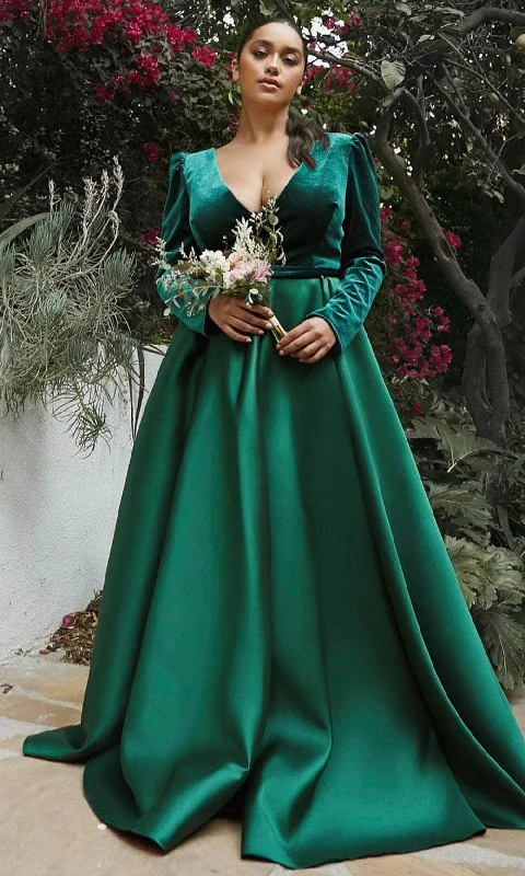 Modern Casual Clothing Ladivine CD226 - Velvet Surplice V-Neck Evening Gown