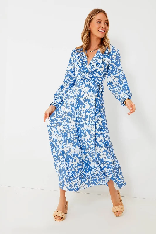 Free Spirited Fashion Blue and White Floral Winifred Wrap Dress