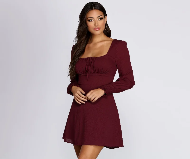 Classic Women's Fashion Long Sleeve Peasant Mini Dress