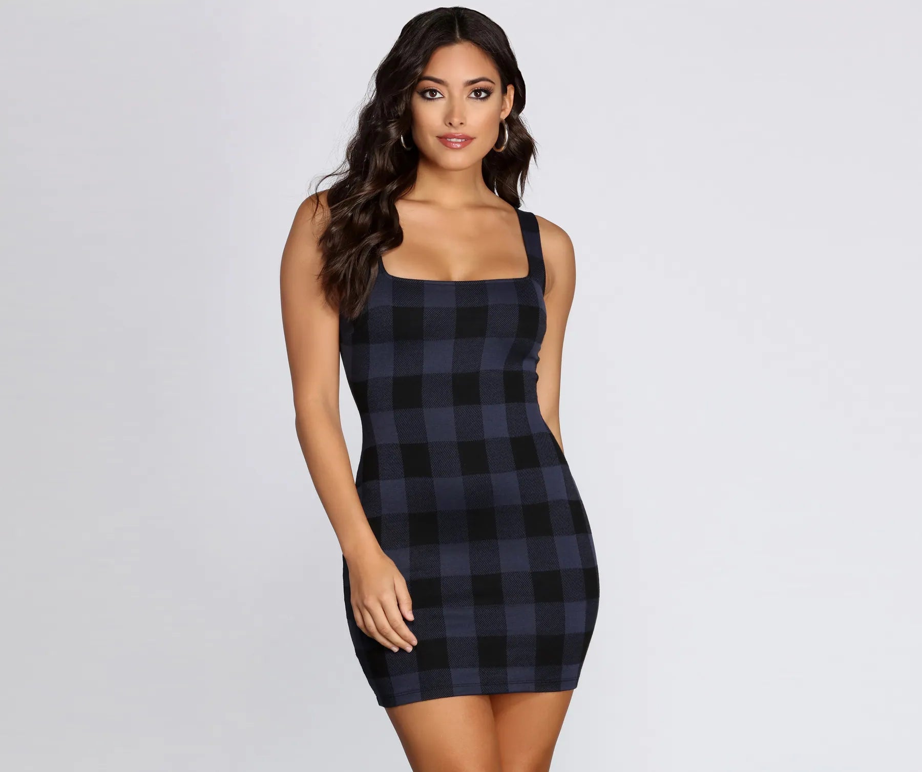 City Fashion Poised In Plaid Sleeveless Mini Dress