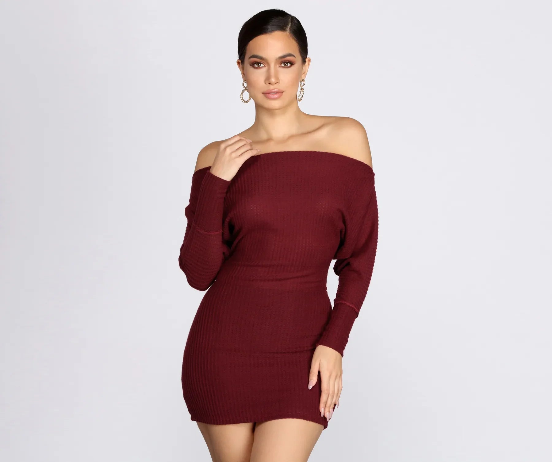 Clearance Sale Off Shoulder Knit Mini Dress