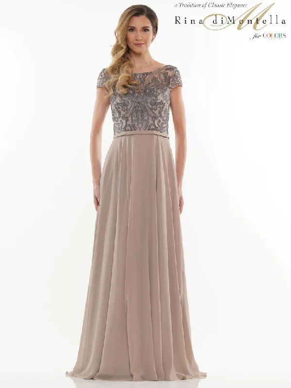 Evening Looks Rina di Montella Short Sleeve Formal Long Gown 2719