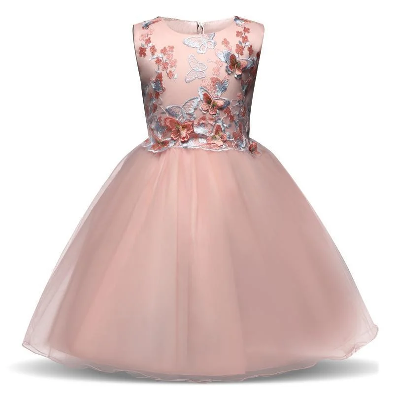 Online Boutiques Affordable Girls Dress Princess Lace Flower Girl Dress 4-10 Years Pink