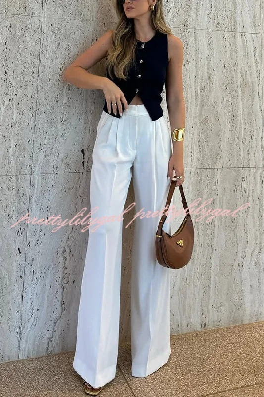 Affordable Women’s Clothing Sale Online Solid Color Waist Pocket Loose Wide Leg Pants