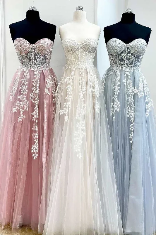 Affordable Women’s Clothing Online Tulle Floral Lace Sweetheart A-Line Prom Gown