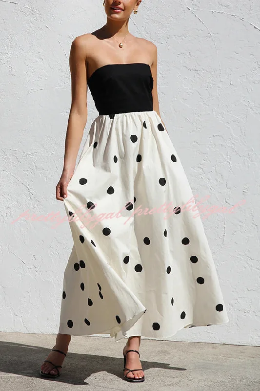 Shop Our Looks Polka Dot Print Off-shoulder Contrast Color Maxi Dress