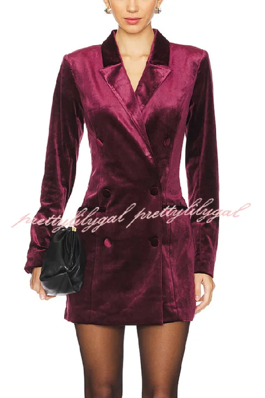 Latest Fashion Holiday Soiree Solid Color Velvet Lapel Long Sleeve Blazer Mini Dress