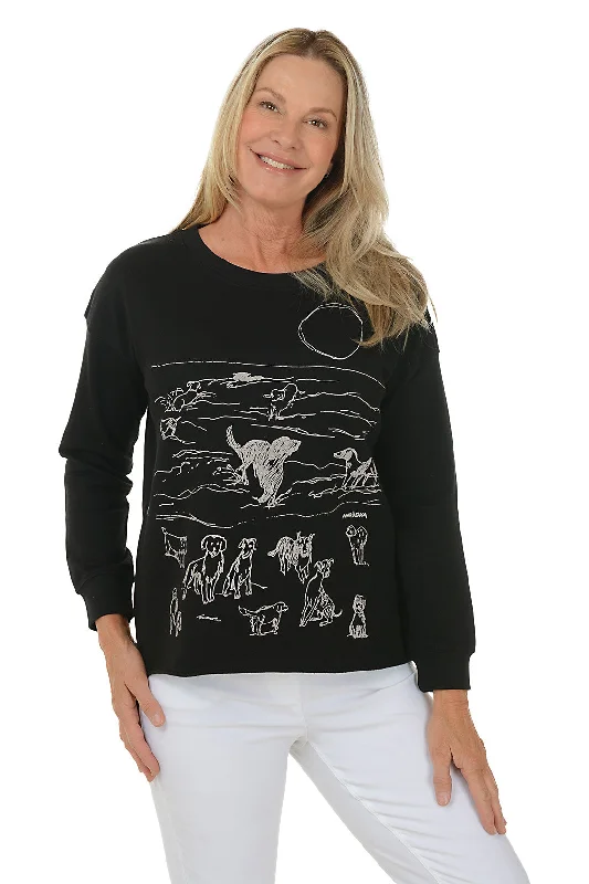 All Season Fashion Collection White Beach Dogs Drop Shoulder Sweatshirt