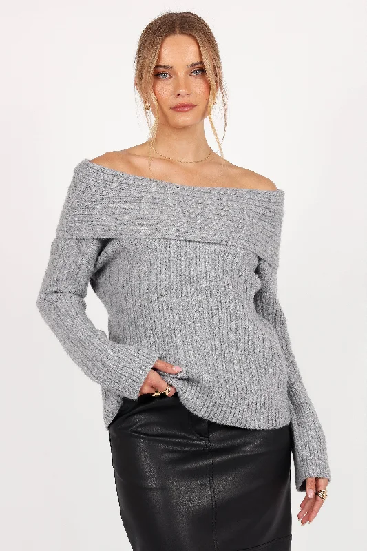 Stylish Basics Kenny Off Shoulder Knit Sweater - Grey