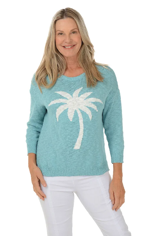 Dive Into Trendy Styles Palm Tree Long Sleeve Cotton Sweater