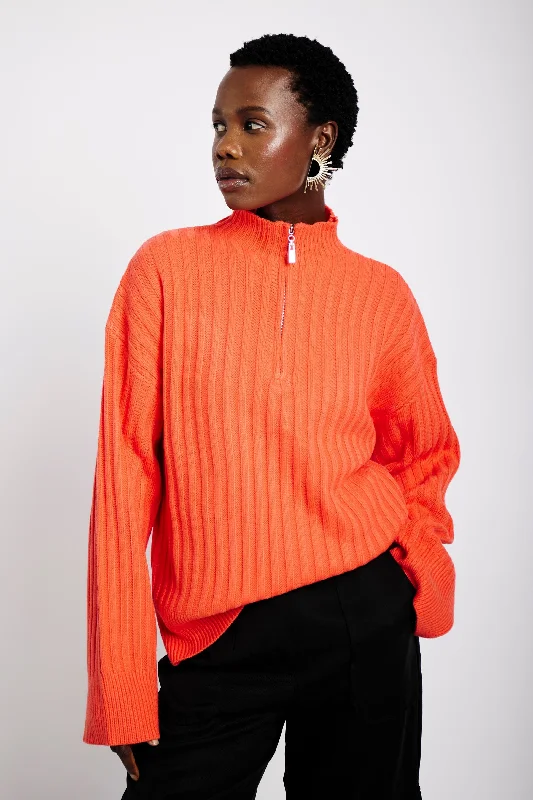 Edgy Fashion Half Zip Jumper in Coral