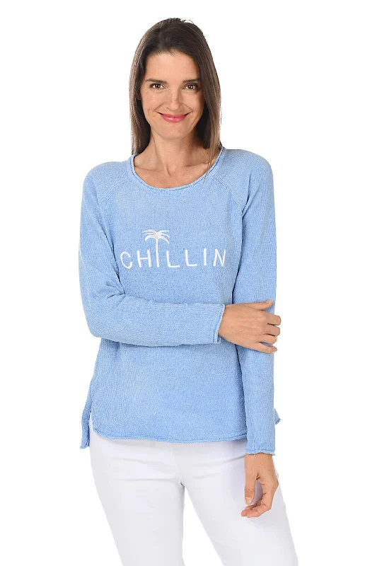 Chic Style, Always In Vogue Chillin Embroidered Chenille Sweater