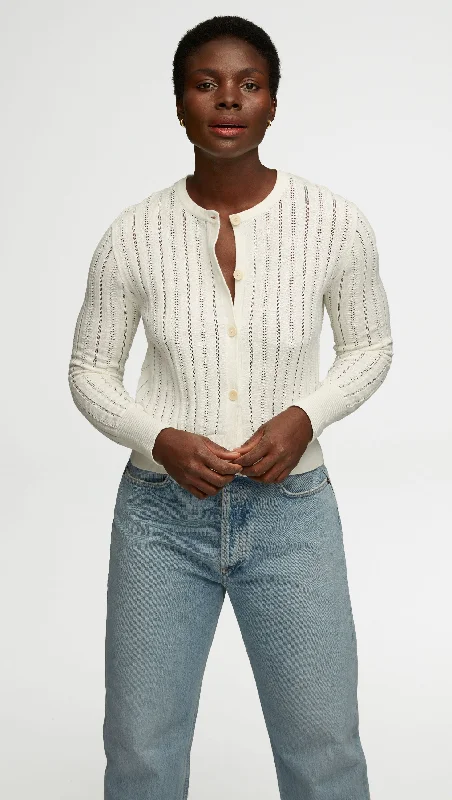 Premium Fabrics Open Cable Cardigan in Cotton | Ivory