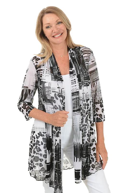 Exclusive Online Sale Grey Animal Patchwork Mesh Cardigan