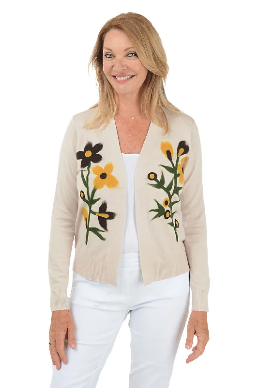 Clothes For Woman Winter White Felted Flower Buds Open Cardigan