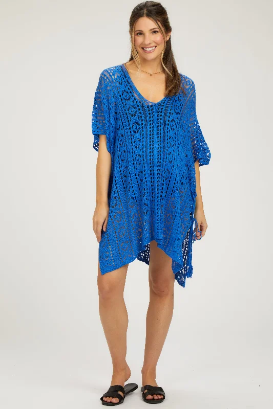 Chic Outfits Royal Blue Crochet Knit Maternity Swim Cover Up