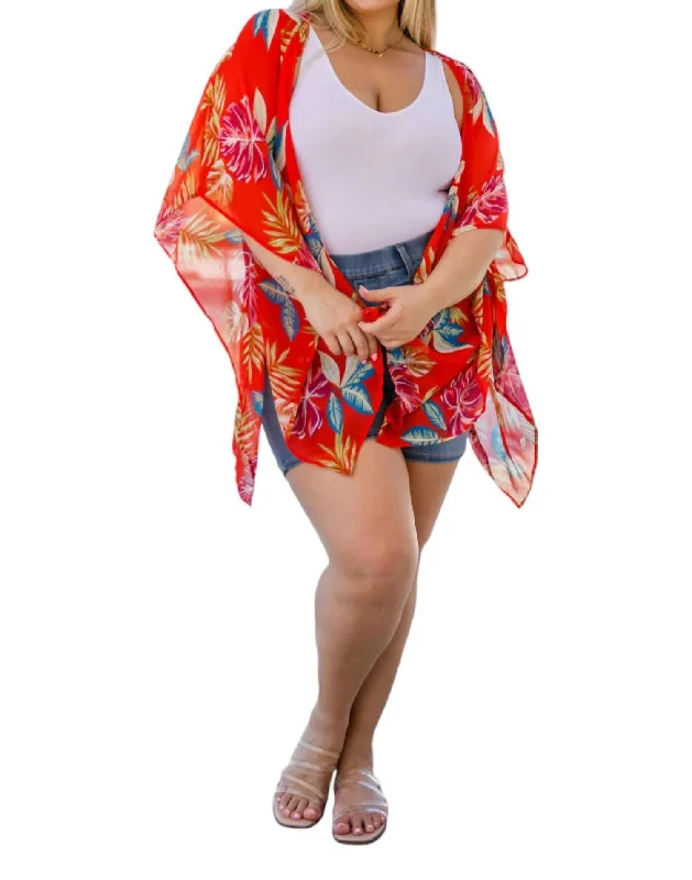 Trendy Street Style Take Me Tropical Kimono In Red