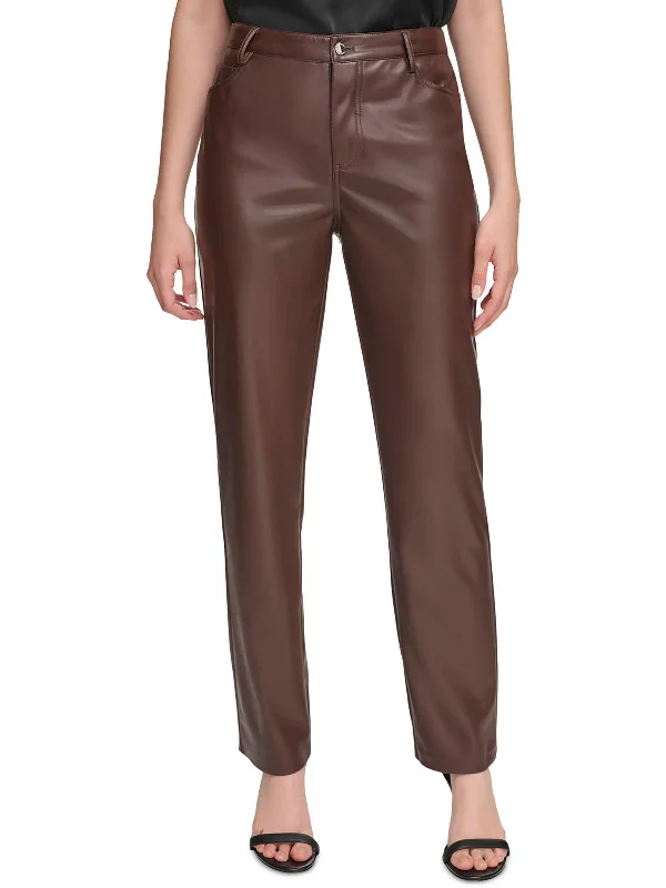 Comfort Meets Fashion Womens Faux Leather High Rise Straight Leg Pants