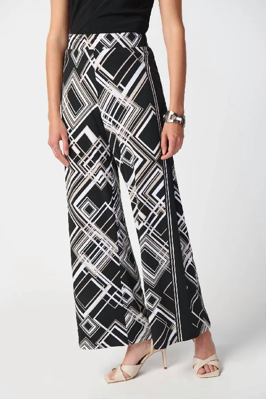 Relaxed Style Geometric Print Silky Knit Wide-Leg Pants In Black/multi