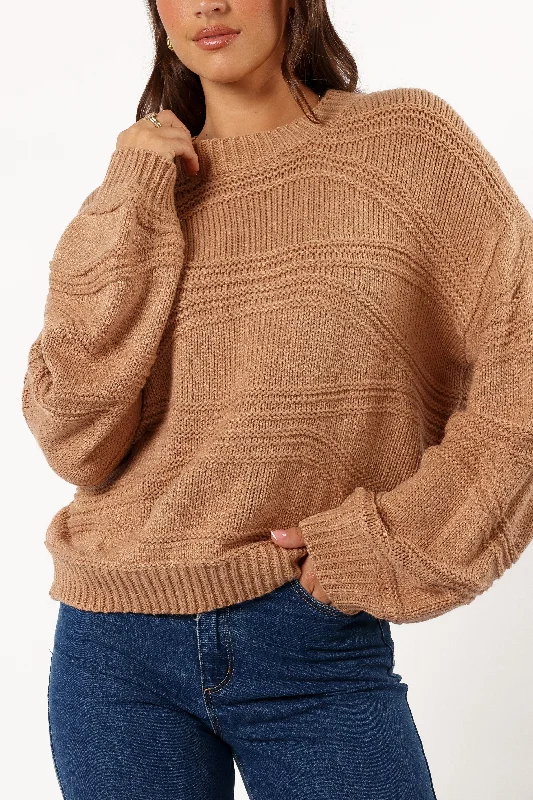 Innovate Your Wardrobe Talulla Texture Pattern Knit Sweater - Taupe