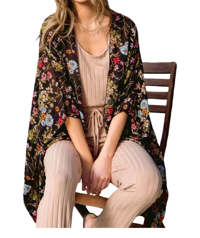 High End Women's Wear Wildflower Wanderer Kimono In Black