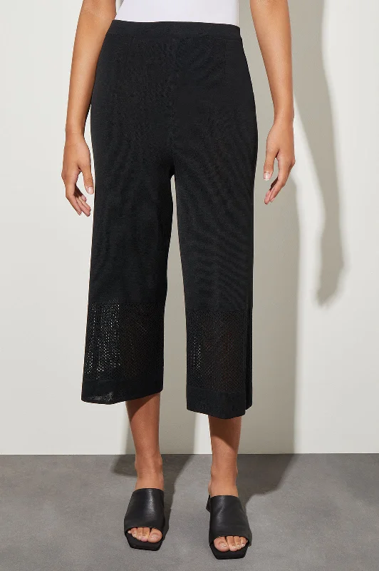 Trendsetter's Closet Knit Wide-Leg Burnout Detail Cropped Pants