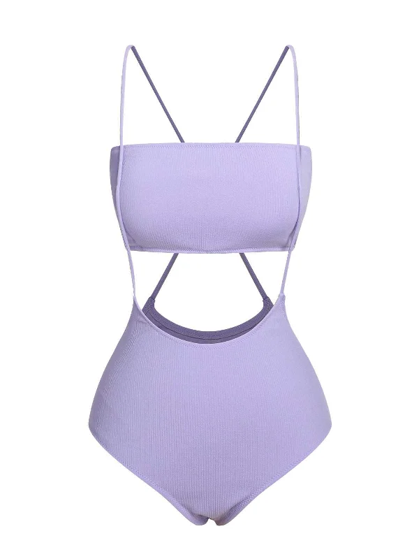 Trendy Street Style Purple 1950s Spaghetti Strap Bandeau Swimsuit