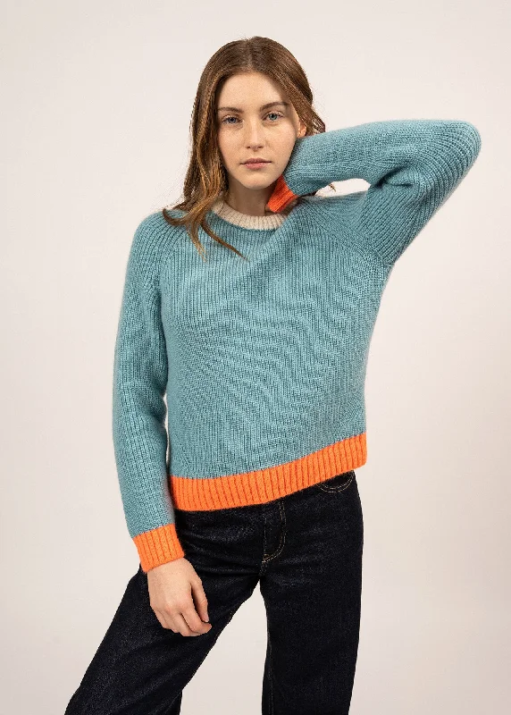 Urban Femme Streetwear HASPARREN - Color-block Sweater in Mohair Wool Blend (JADE / NEON ORANGE / WINTER WHITE)