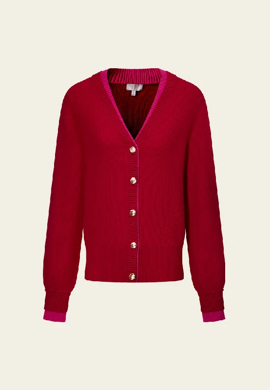 Embrace New Fashion Ribbed Layered-trim V-neck Cardigan