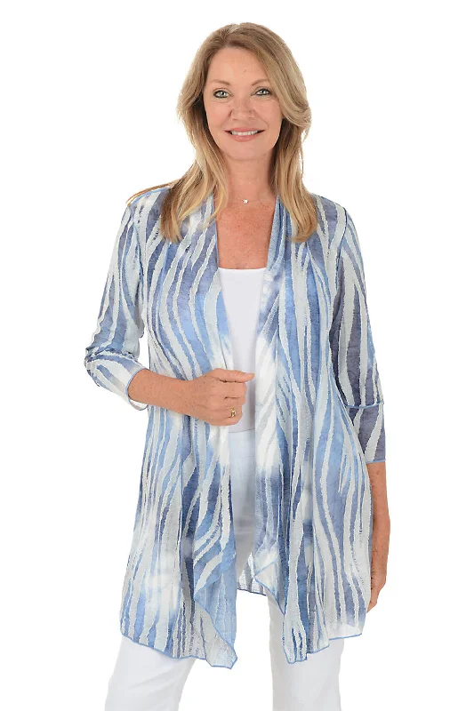 Exclusive Discount Denim Zebra Stripe Textured Cardigan