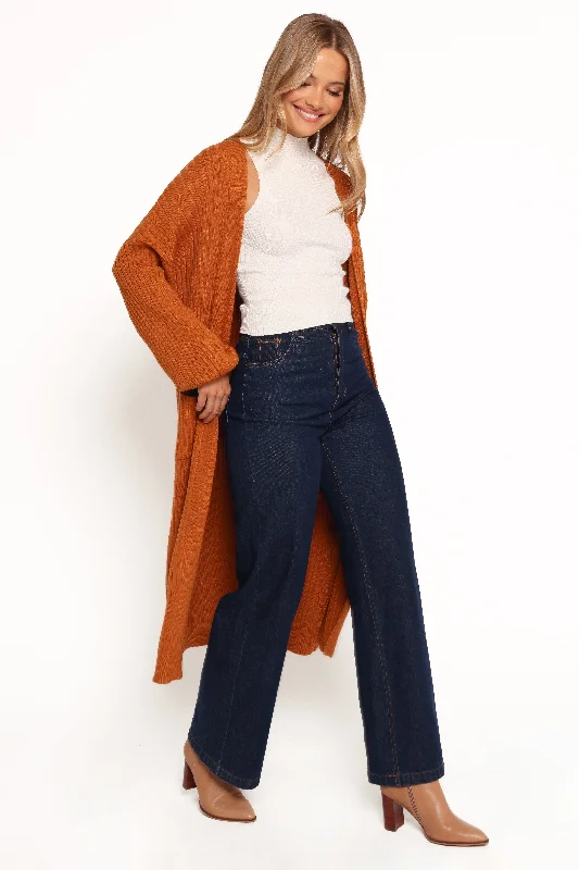 Day To Night Styles Makenna Long Open Front Cardigan - Rust