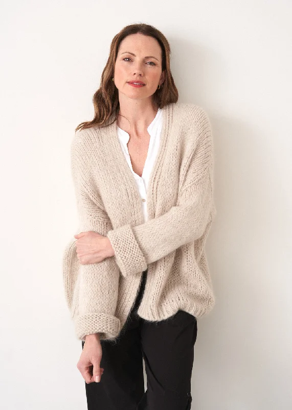 Luxe Women's Fashion DINA CHUNKY KNIT CARDIGAN - OATMEAL