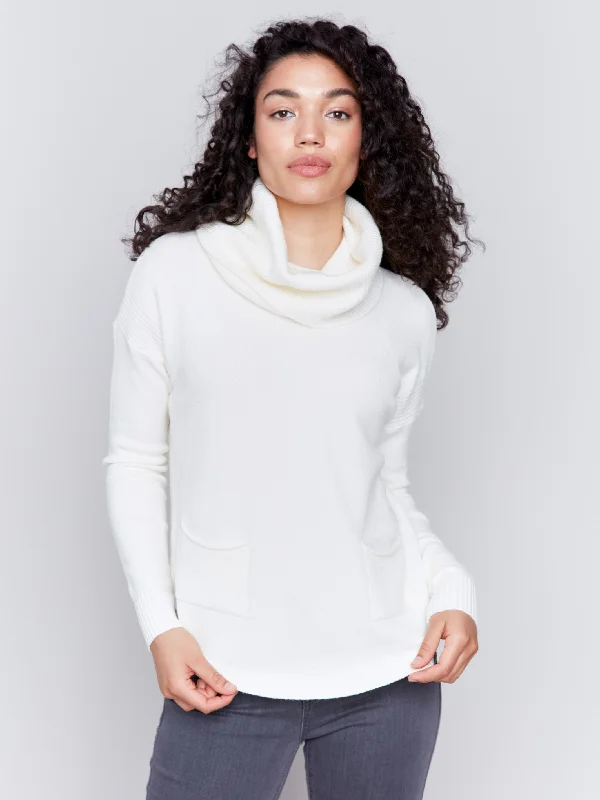 Women's Online Clothing Boutique Sweater With Removable Scarf - Ecru