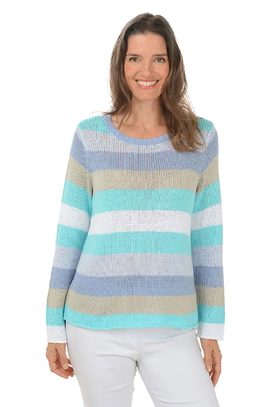 Trend Forward Women's Wear Seaside Stripe Long Sleeve Sweater