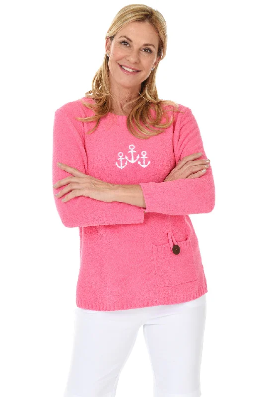 Festival Fashion Pink Chenille Anchor Sweater