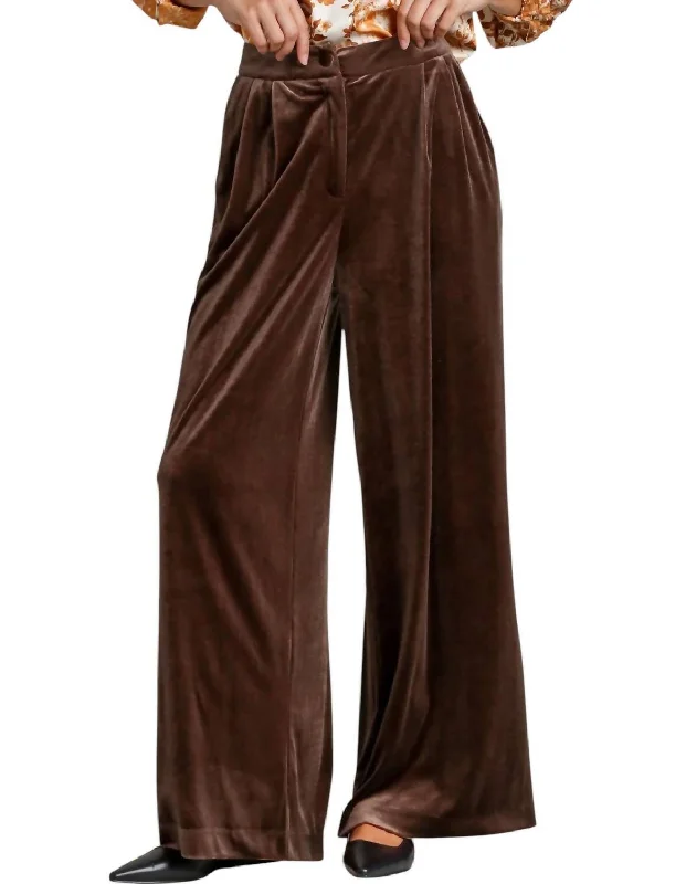 Comfort First Women's Wear Velvet High Waisted Pants In Brown