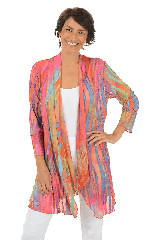 End of Season Sale Multicolored Zebra Stripe Textured Cardigan