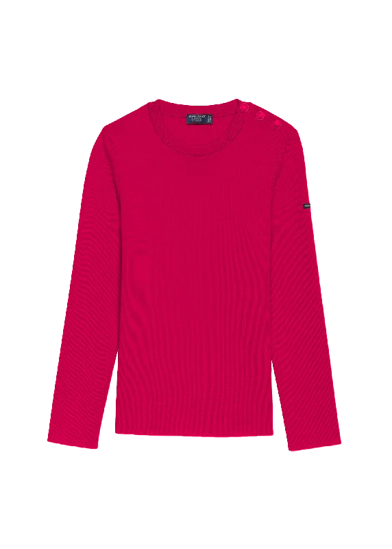 Online Boutiques Best MAREE - Soft Wool Breton Sweater for Women | Slim Fit (MAGENTA POP / ELECTRIC BLUE)