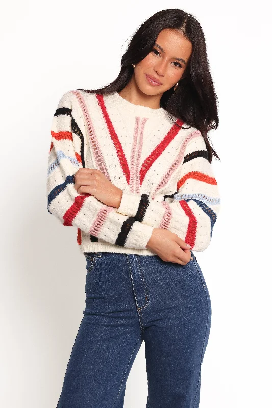 Best Online Clothing Boutiques Marie Stripe Knit Sweater - White