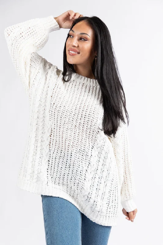 Special Offer For You Wide Open Spaces Ivory Oversized Chenille Crew Neck Sweater