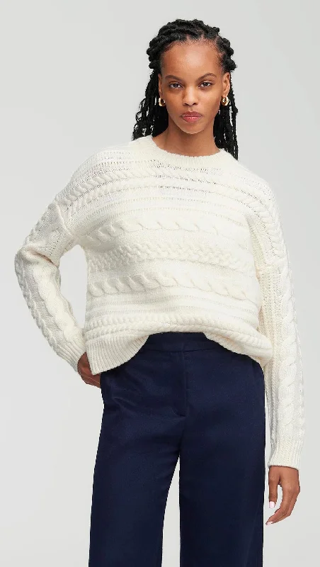 Vibrant Femme Fashion Chunky Crop Cable Sweater in Merino Wool | Cream