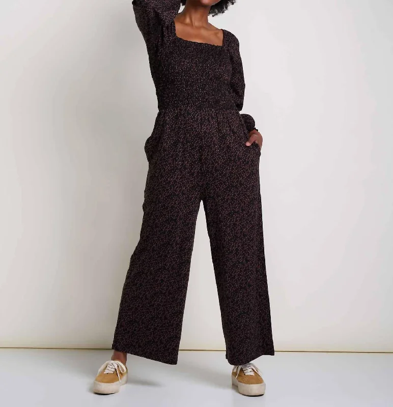 Premium Style Gemina Long Sleeve Jumpsuit In Black Dot