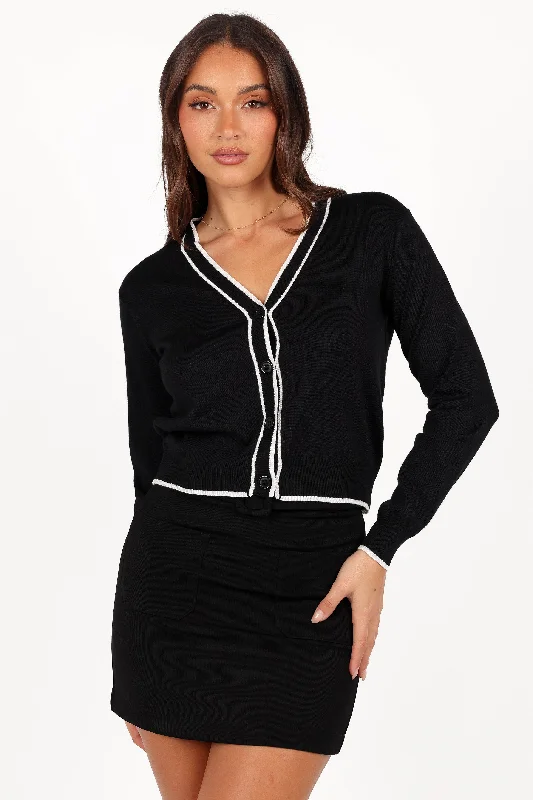 Your Timeless Wardrobe Awaits Felix Double Contrast Button Front Cardigan - Black